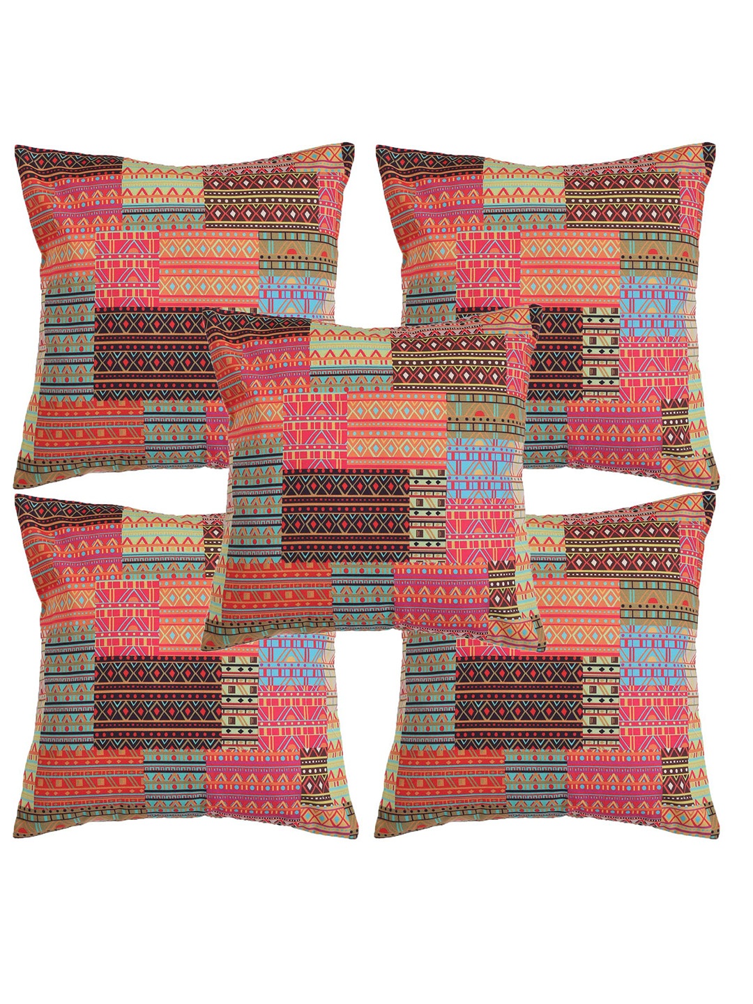 Alina decor Pink & Brown 5 Pieces Geometric Square Cushion Covers