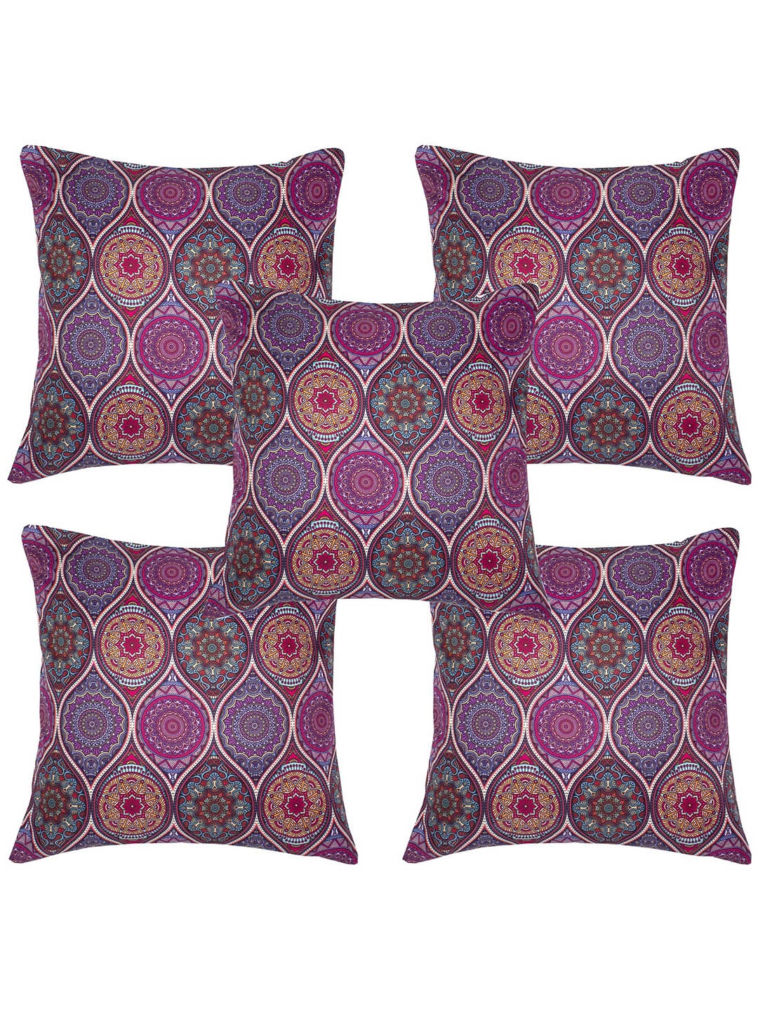 

Alina decor Purple & Yellow 5 Pieces Ethnic Motifs Square Cushion Covers
