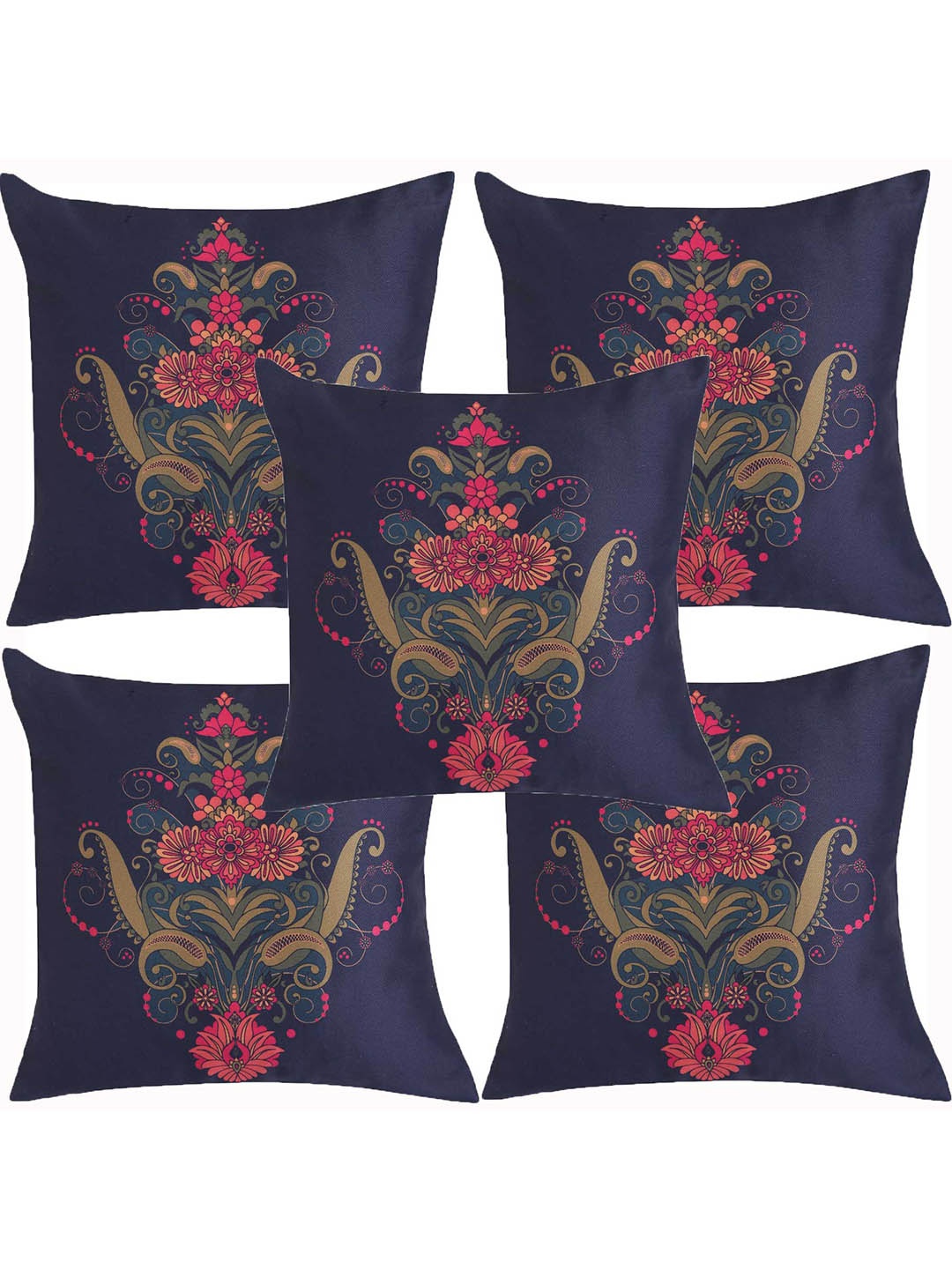

Alina decor Navy Blue & Green 5 Pieces Floral Square Cushion Covers