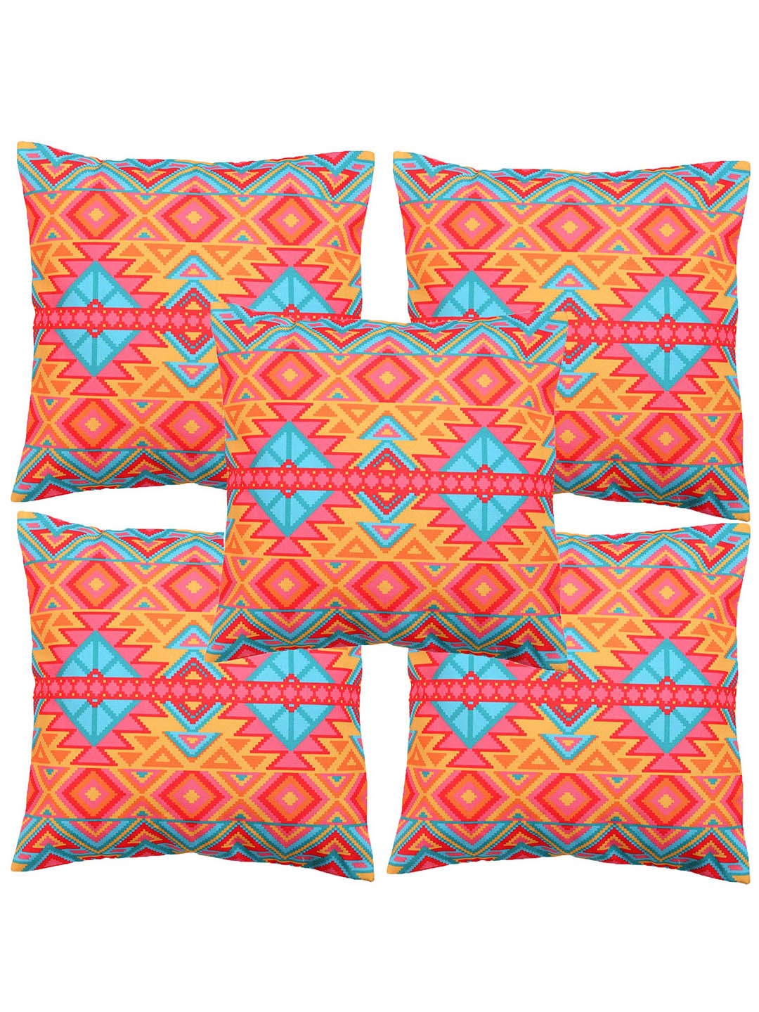 Alina decor Yellow & Pink 5 Pieces Geometric Square Cushion Covers