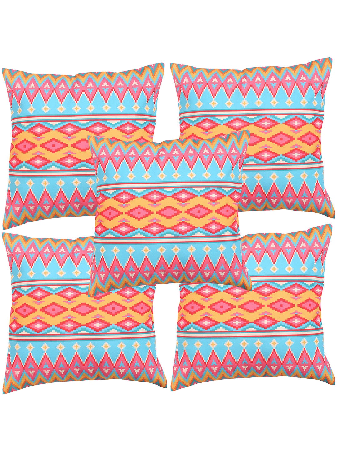 

Alina decor Red & Blue 5 Pieces Geometric Square Cushion Covers