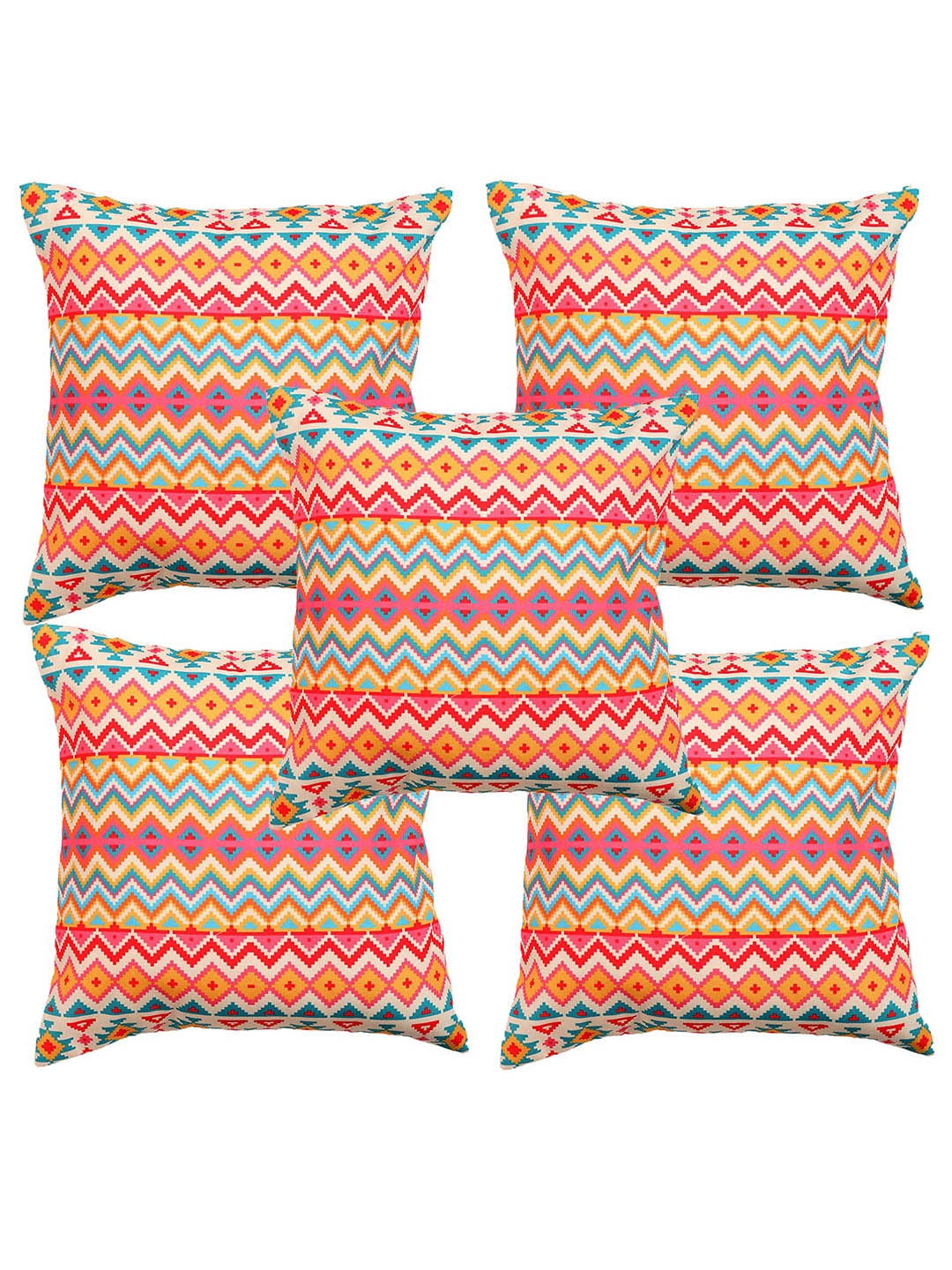 

Alina decor Yellow & Pink 5 Pieces Geometric Square Cushion Covers