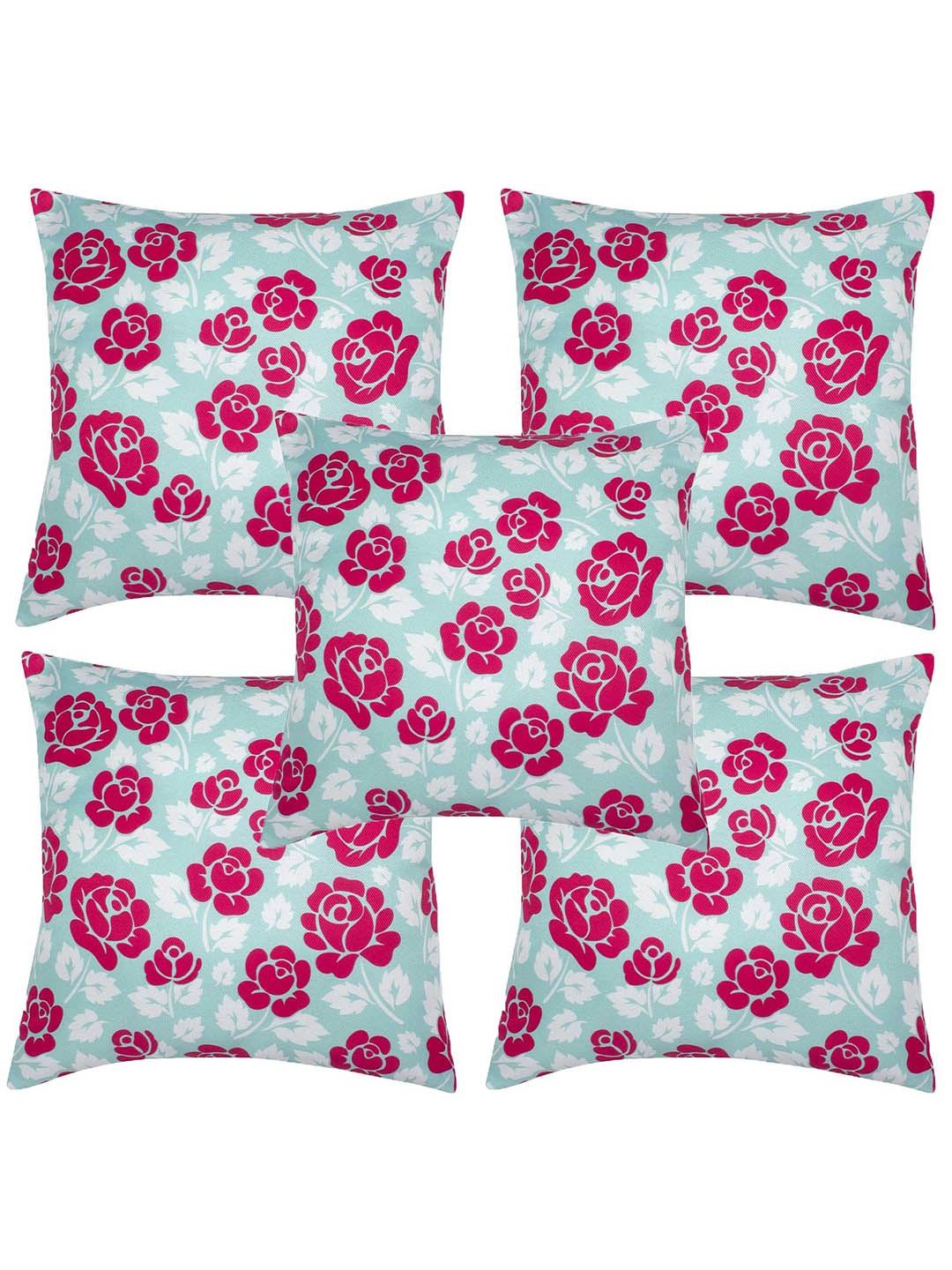 

Alina decor Pink & Blue 5 Pieces Floral Square Cushion Covers