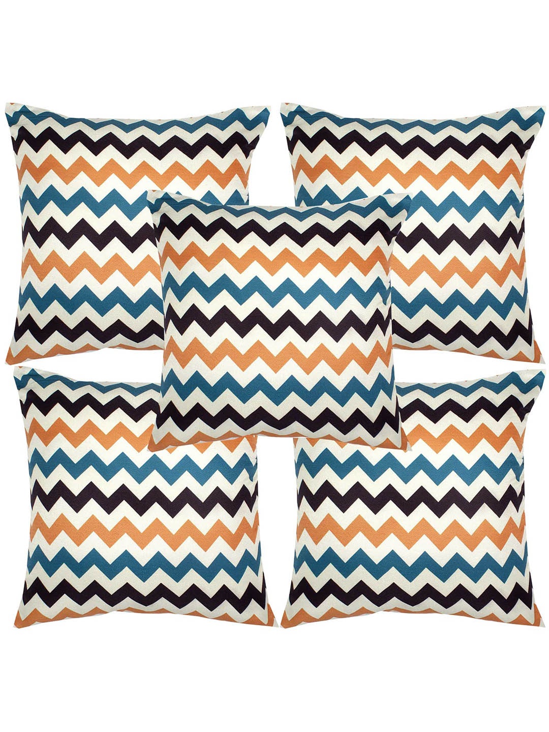 

Alina decor White & Blue 5 Pieces Geometric Square Cushion Covers