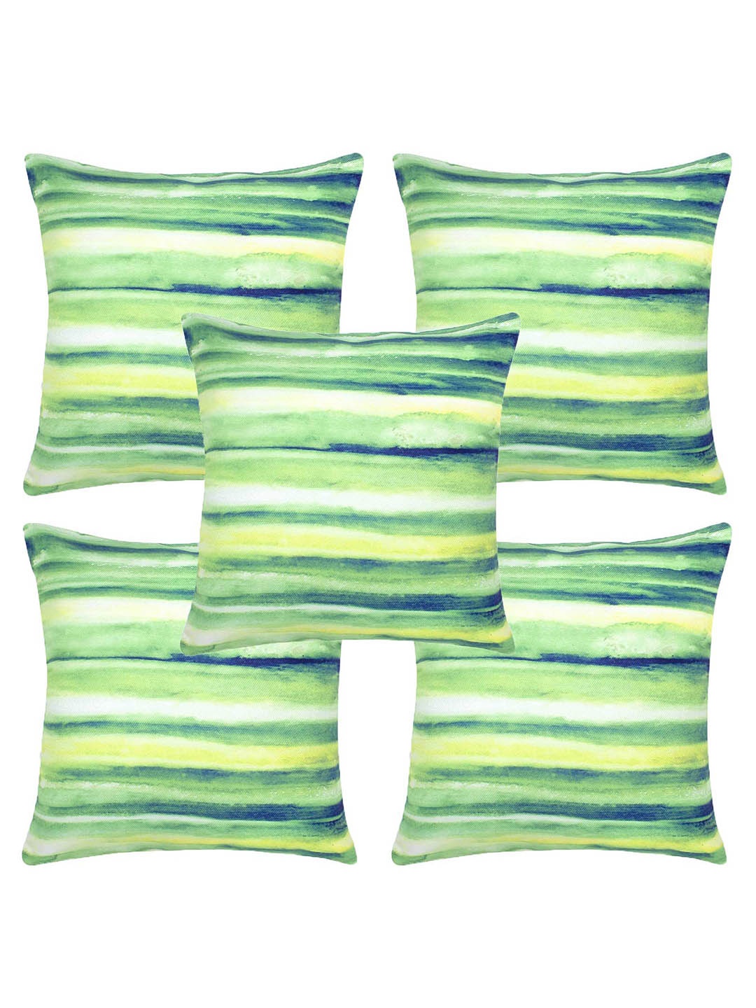 

Alina decor Green & Yellow 5 Pieces Striped Square Cushion Covers