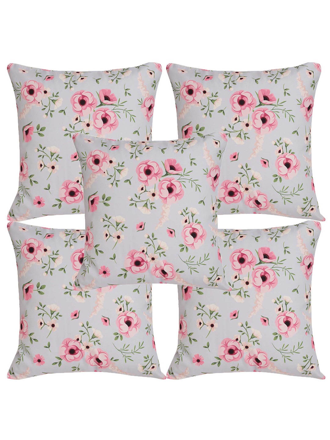 

Alina decor Pink & Blue 5 Pieces Floral Square Cushion Covers