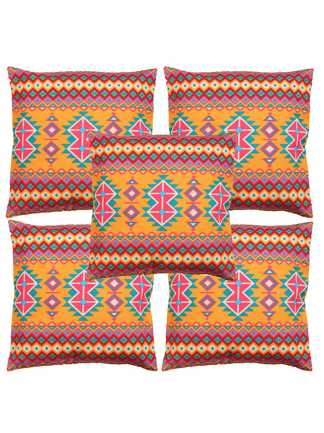 

Alina decor Yellow & Pink 5 Pieces Ethnic Motifs Square Cushion Covers