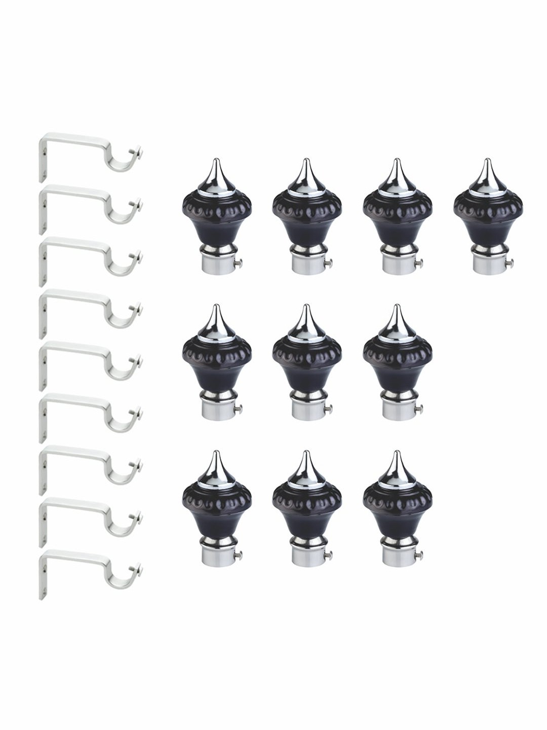 

GLOXY Black & Silver Toned 19 Pcs Stainless Steel Curtain Brackets With Support