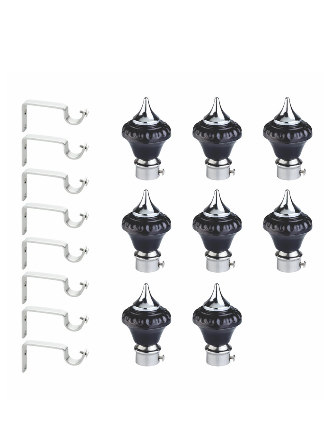 

GLOXY Black Set Of 4 Stainless Steel Curtain Bracket with Support Fittings