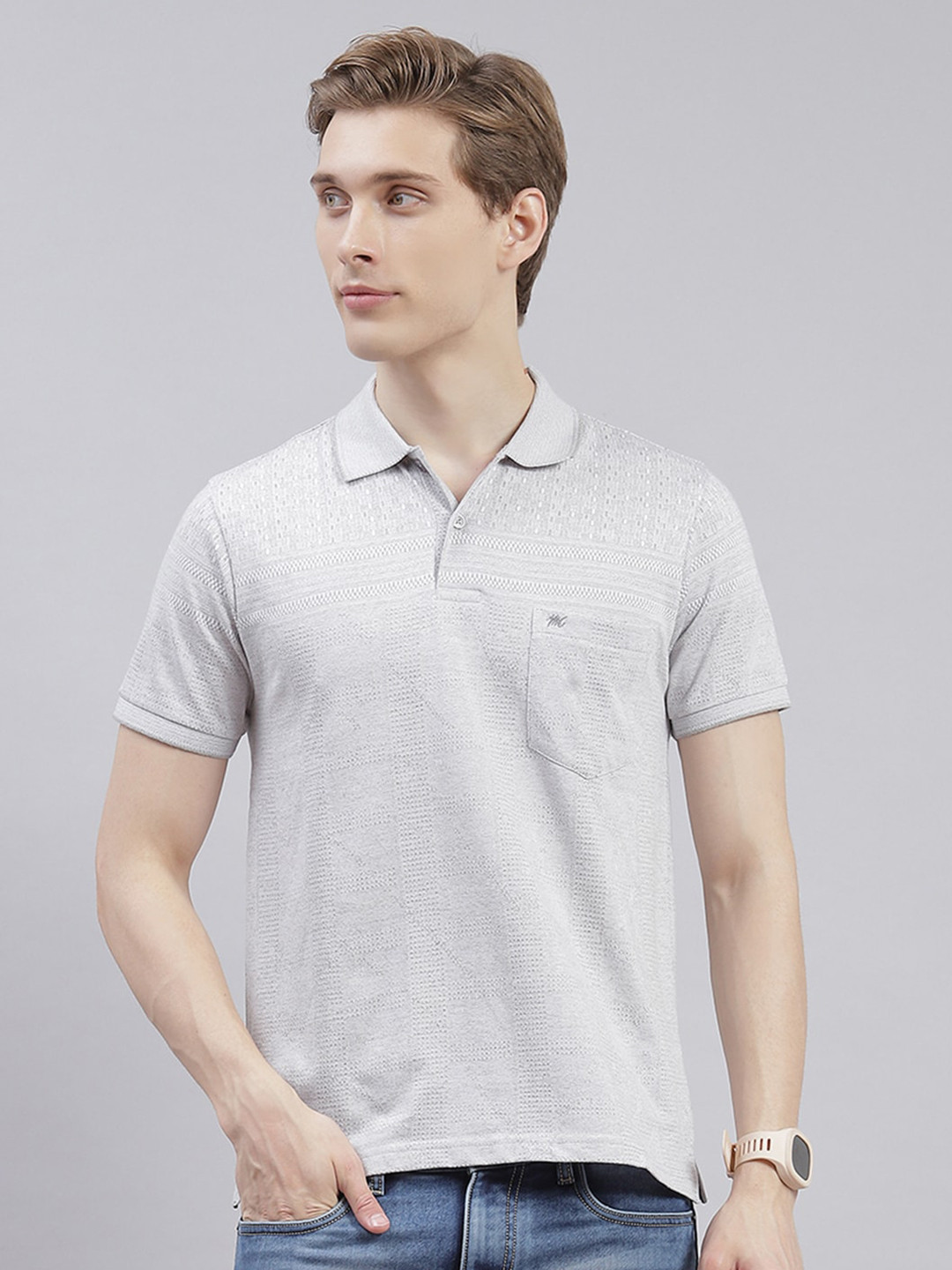 

Monte Carlo Polo Collar Pockets T-shirt, Grey