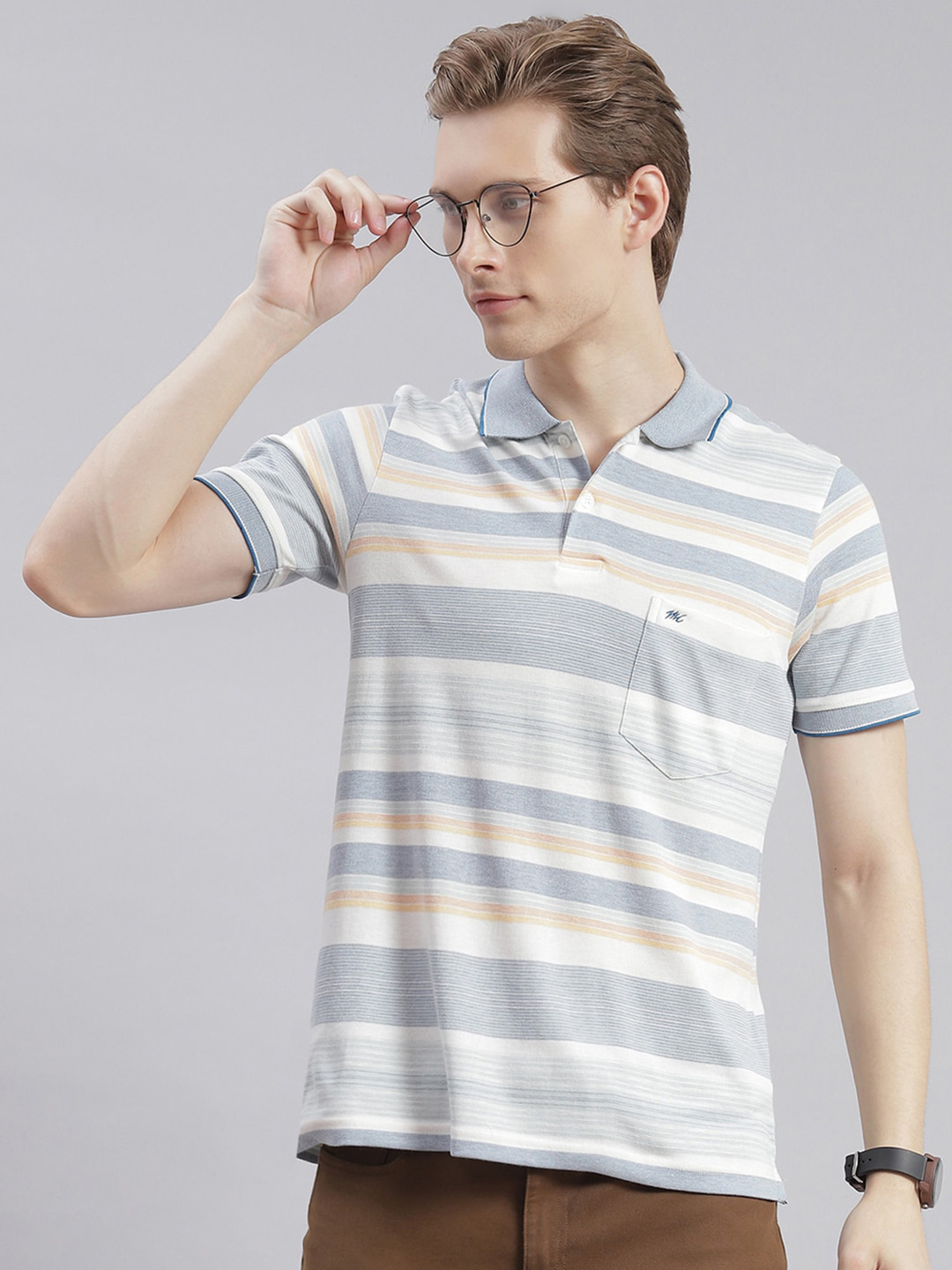 

Monte Carlo Striped Polo Collar T-shirt, Off white