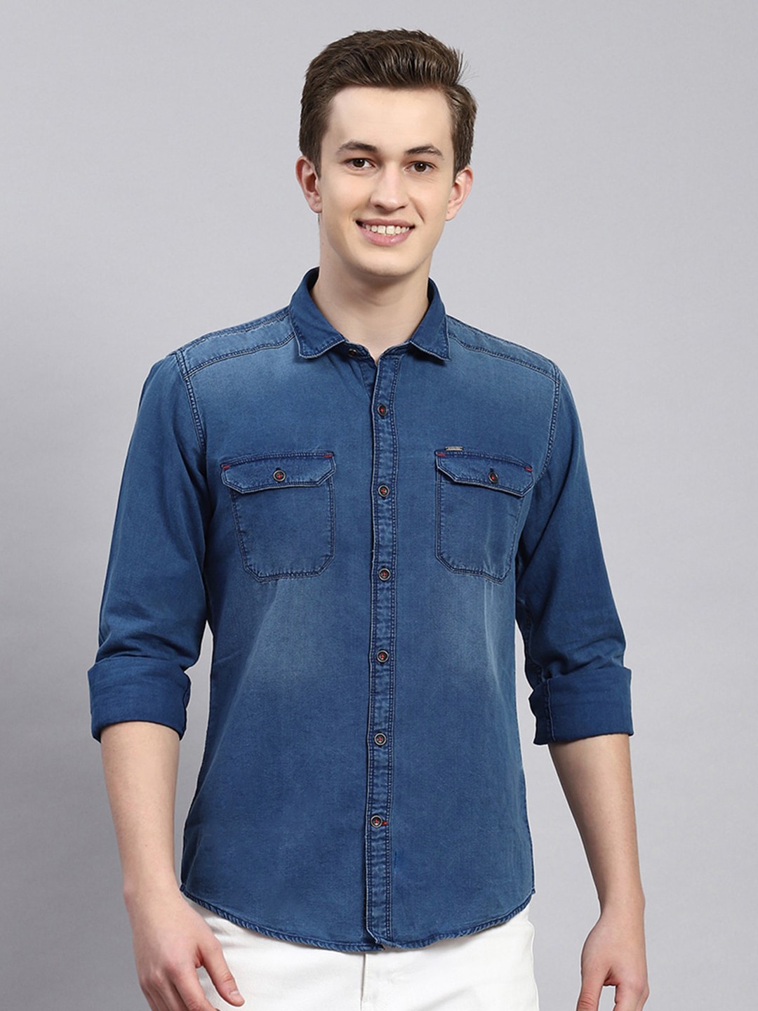 

Monte Carlo Faded Classic Slim Fit Cotton Casual Shirt, Navy blue