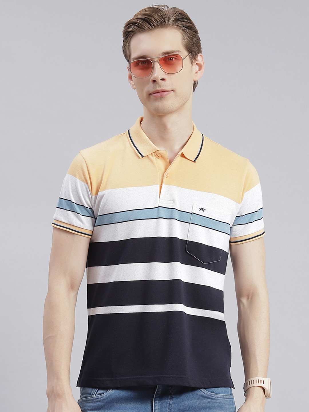 

Monte Carlo Striped Polo Collar T-shirt, Navy blue