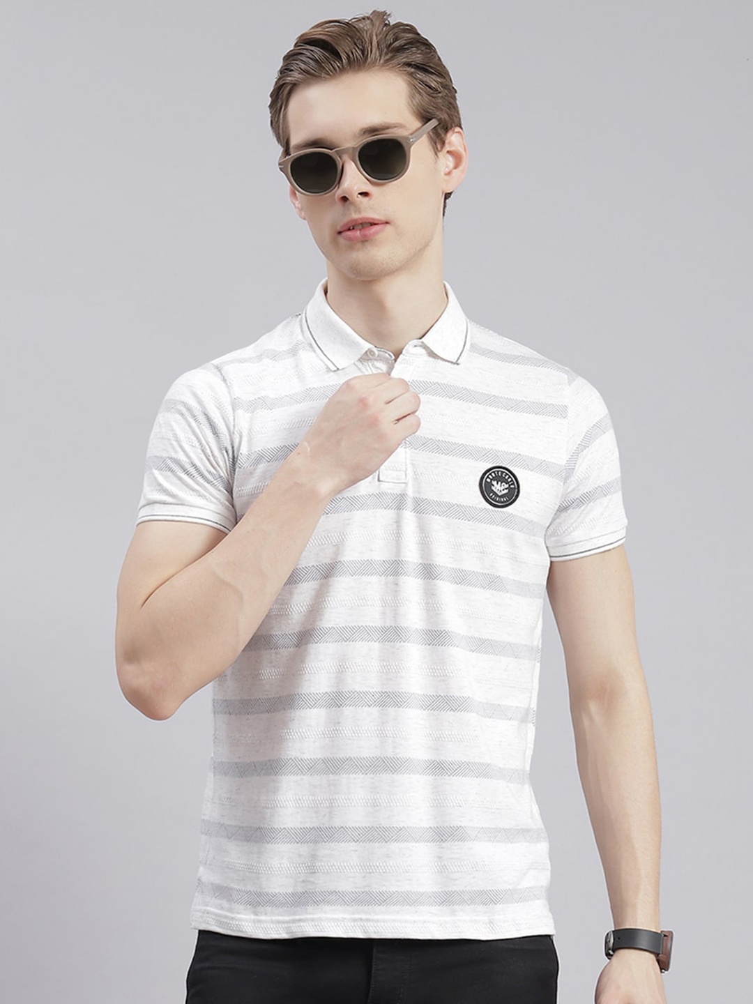 

Monte Carlo Striped Polo Collar T-shirt, Off white