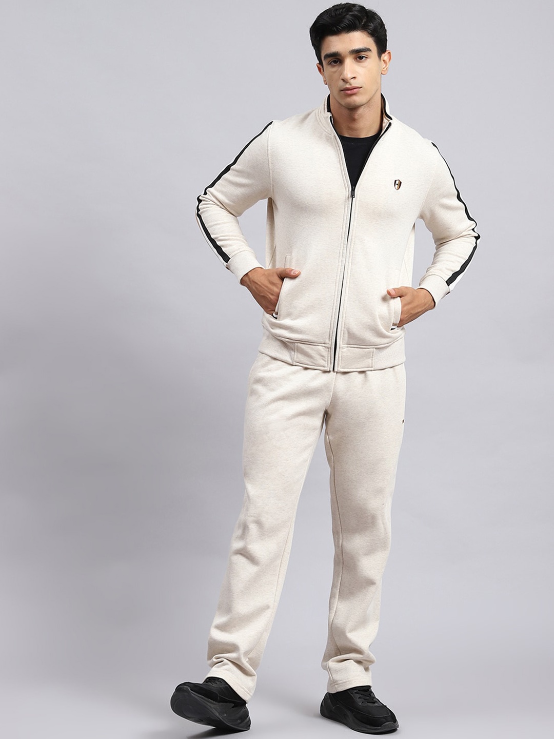 Monte Carlo Brand Logo Detail Long Sleeves Cotton Tracksuit, Cream