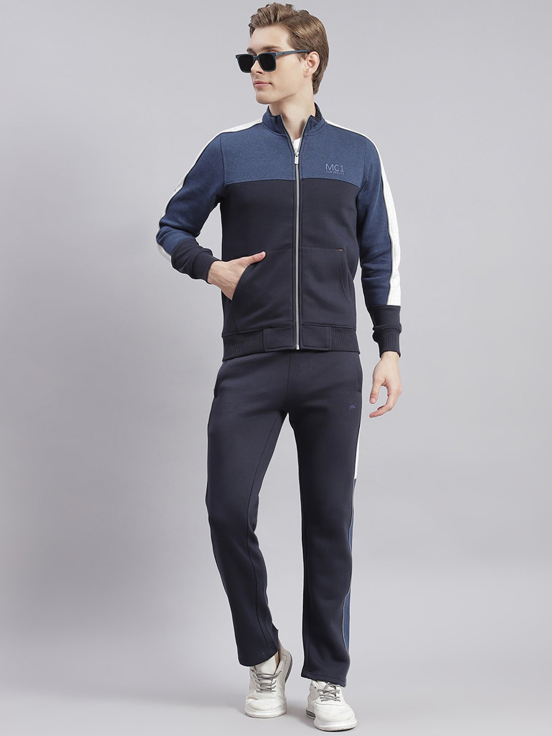 

Monte Carlo Colourblocked Stand Collar Cotton Tracksuits, Navy blue