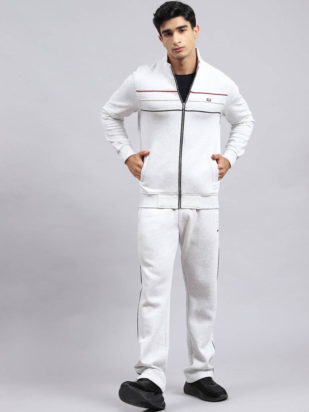 

Monte Carlo Brand Logo Detail Mock Collar Long Sleeves Cotton Tracksuit, Off white