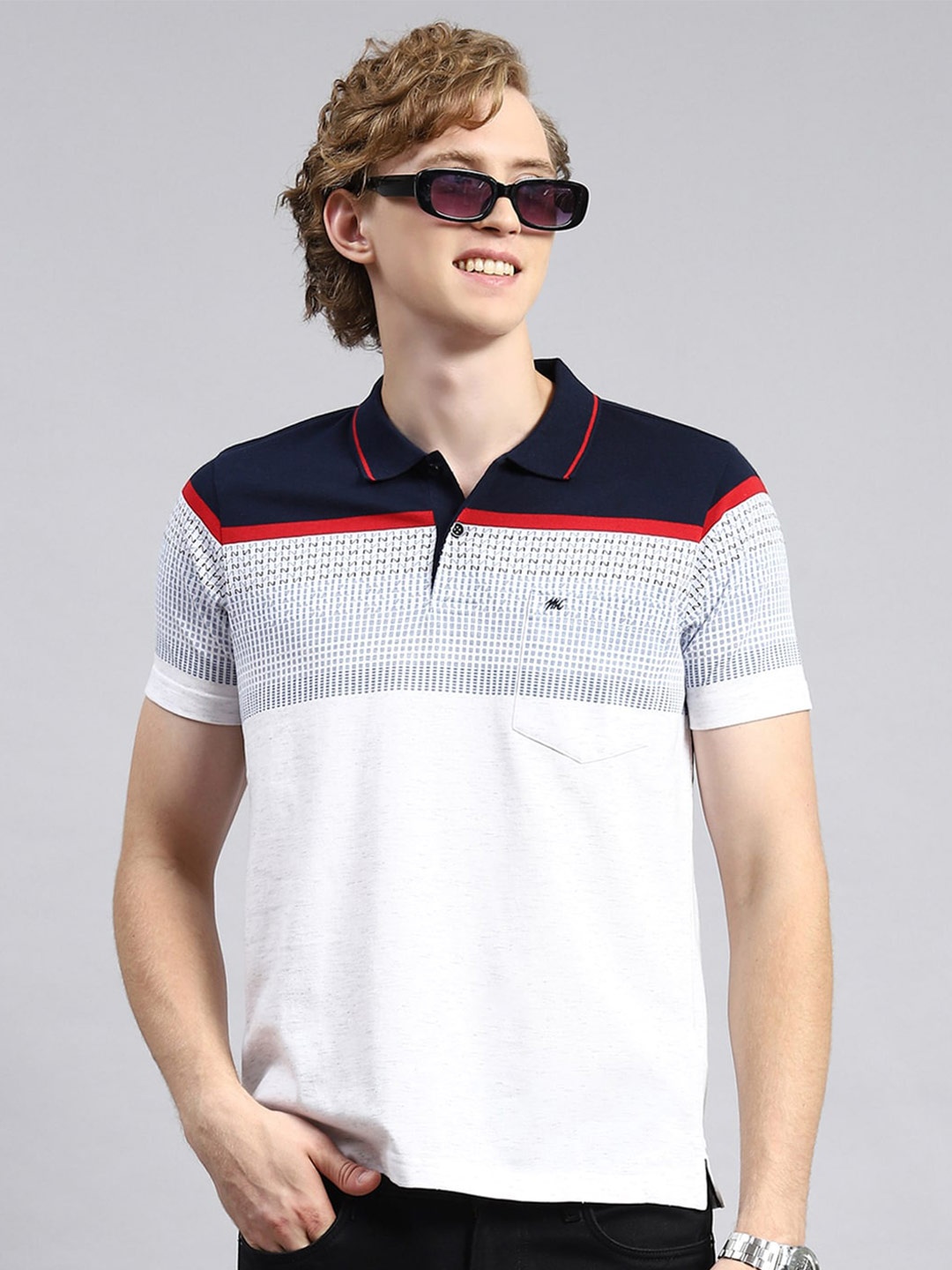 

Monte Carlo Striped Polo Collar T-Shirt, White