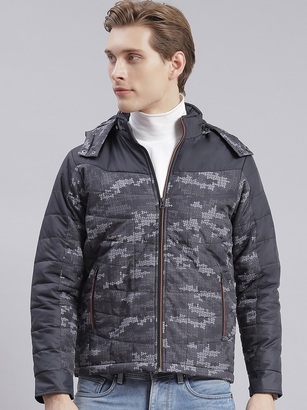 

Monte Carlo Abstract Printed Lightweight Puffer Jacket, Grey