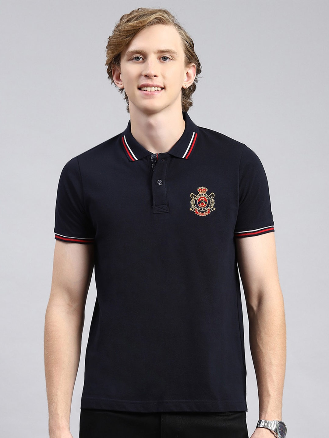 

Monte Carlo Polo Collar Applique T-shirt, Navy blue