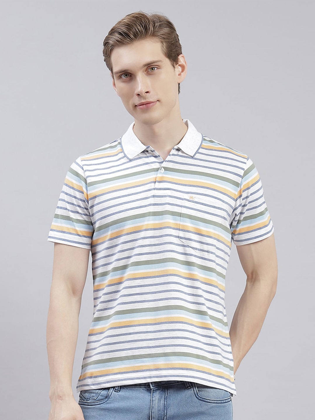

Monte Carlo Striped Polo Collar T-shirt, Off white