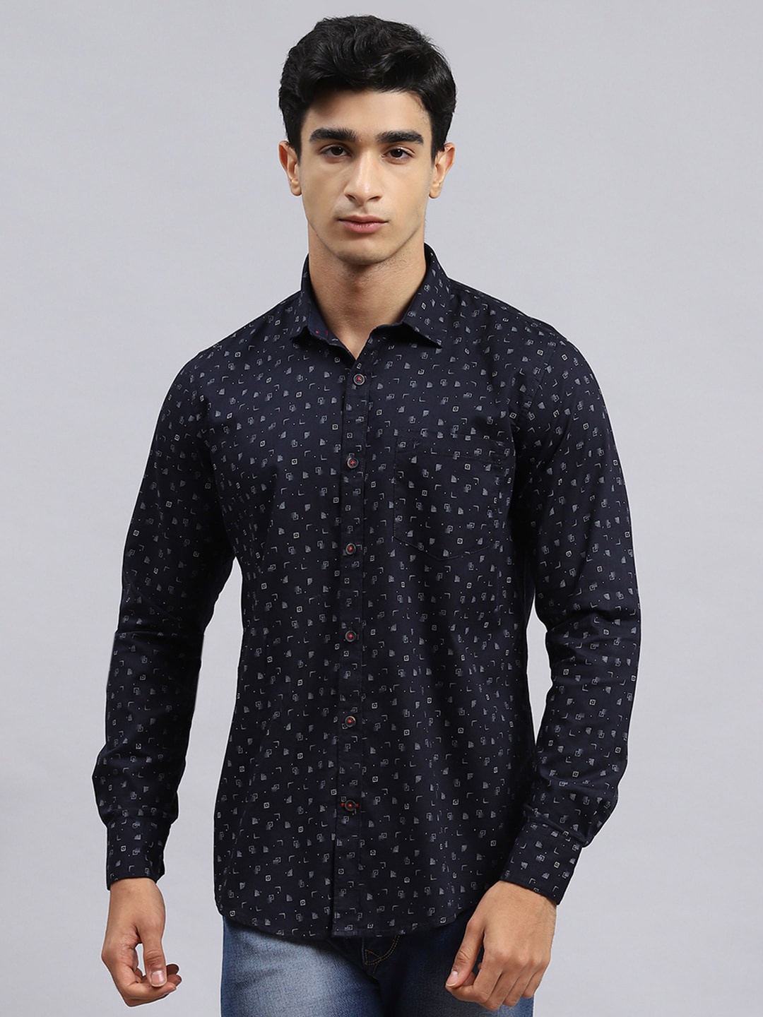 

Monte Carlo Classic Micro Ditsy Printed Pure Cotton Casual Shirt, Navy blue