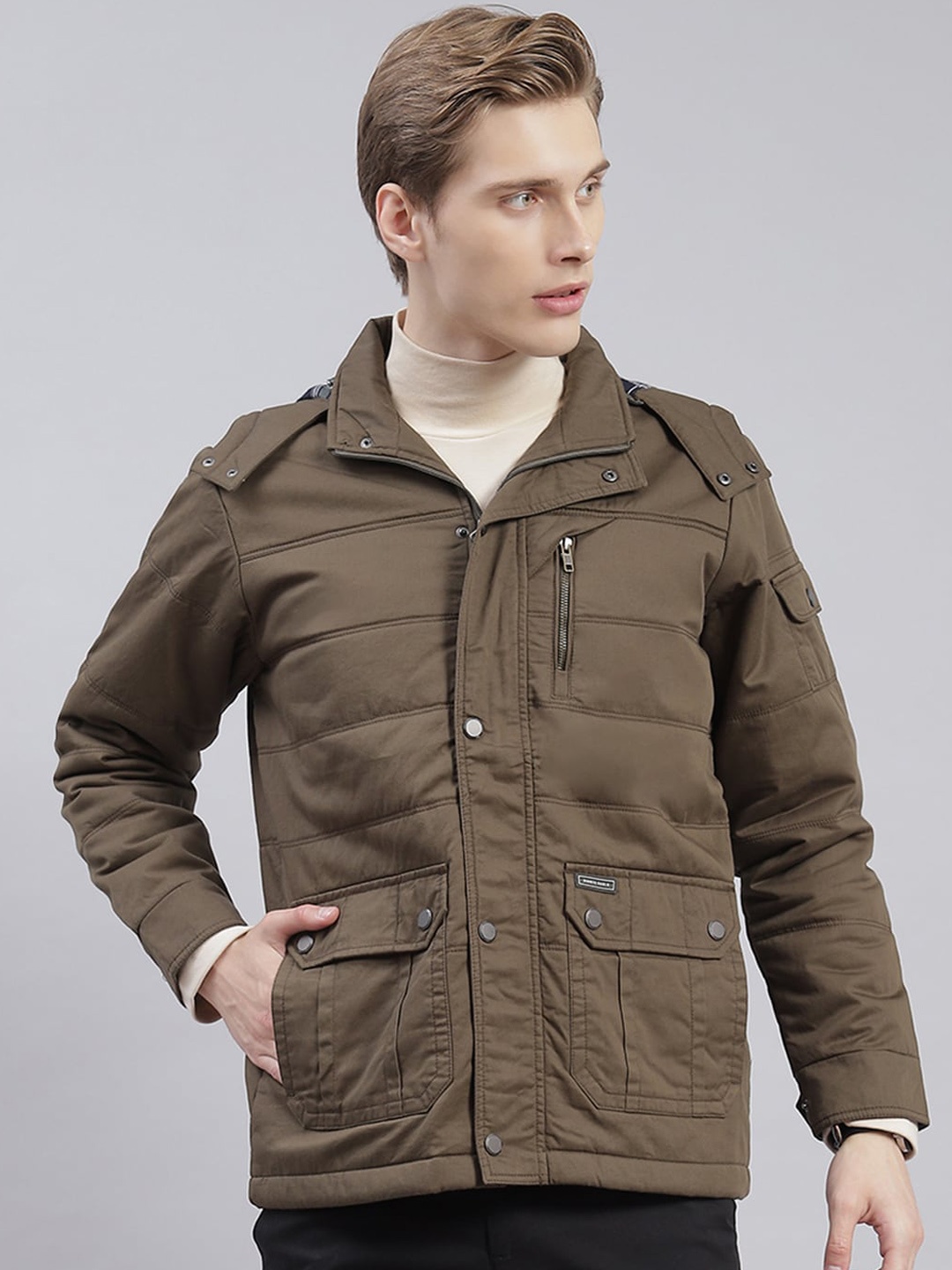 

Monte Carlo Hooded Lightweight Cotton Padded Jacket With Zip Detail, Olive