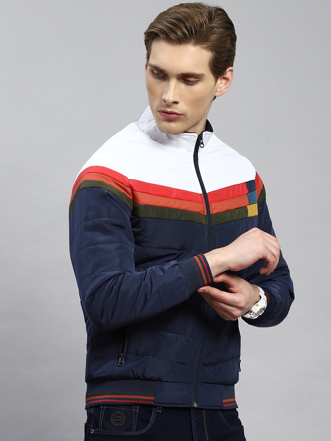 

Monte Carlo Striped Lightweight Bomber Jacket, Navy blue