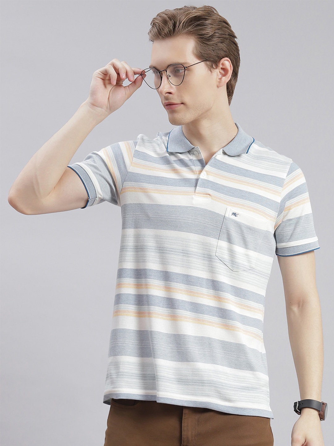 

Monte Carlo Striped Polo Collar T-shirt, Off white