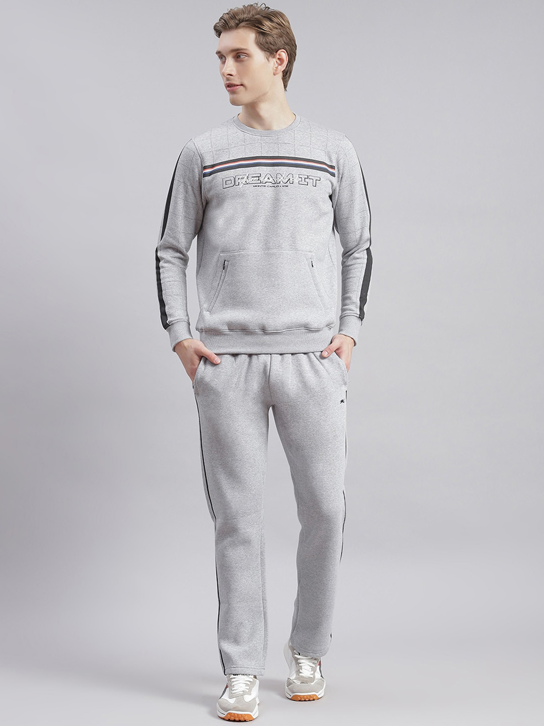 

Monte Carlo Typography Printed Round Neck Cotton Tracksuit, Grey