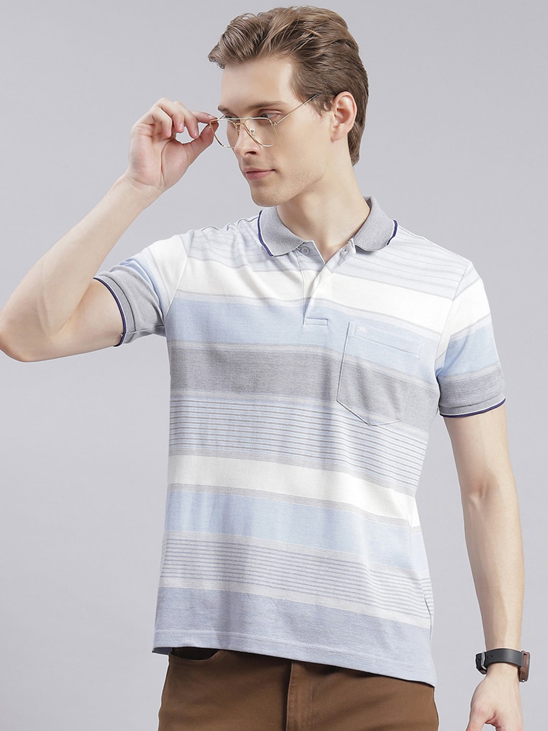 

Monte Carlo Striped Polo Collar T-Shirt, Blue