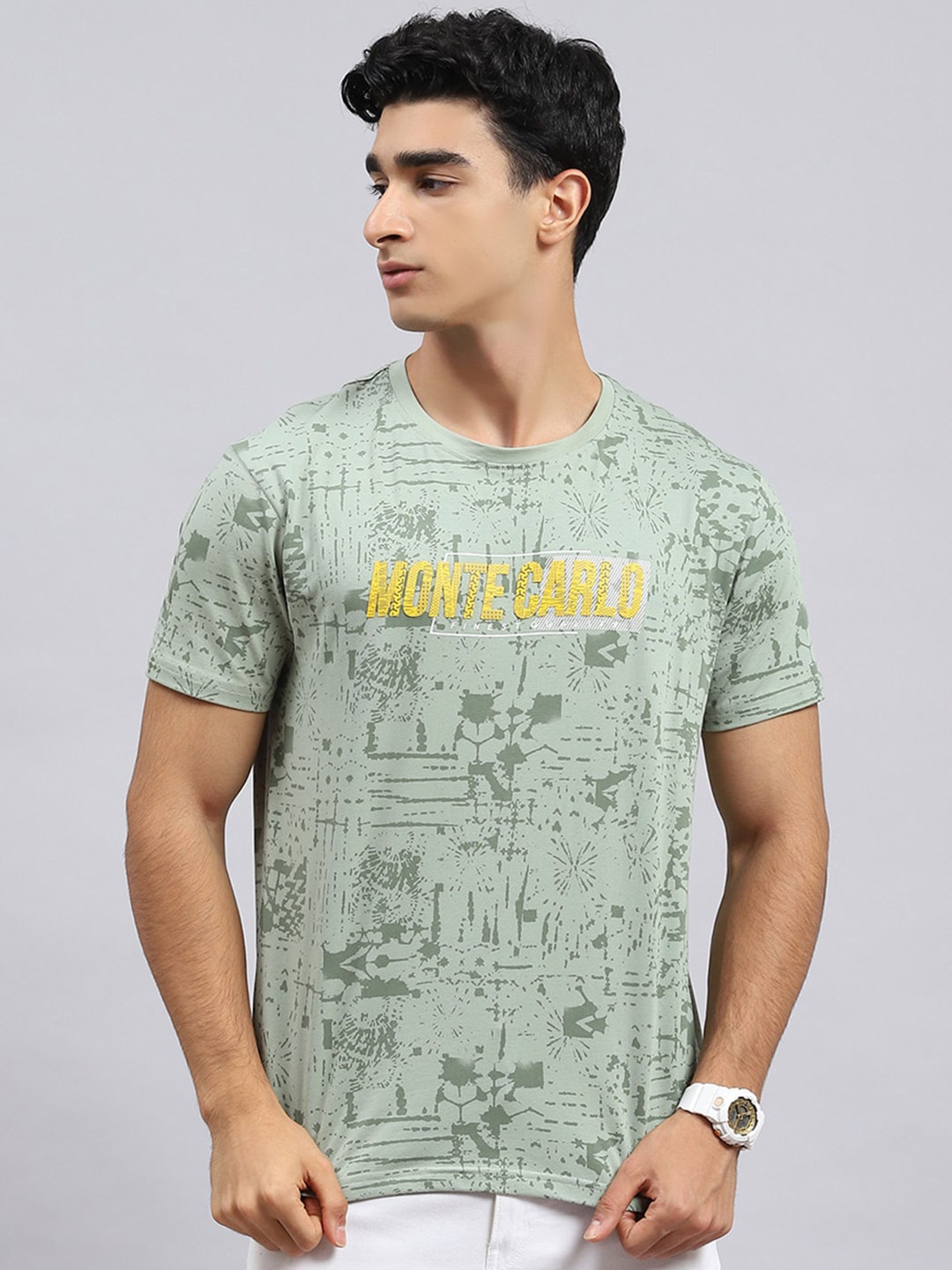 

Monte Carlo Printed Round Neck T-Shirt, Sea green