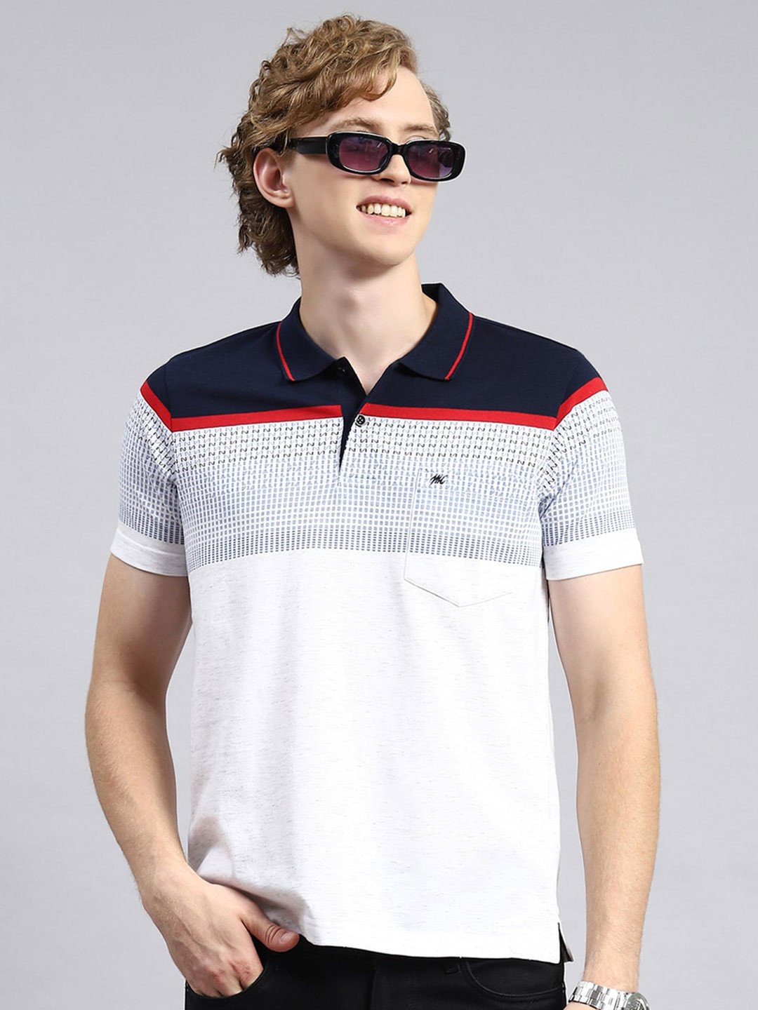 

Monte Carlo Colourblocked Polo Collar T-shirt, White