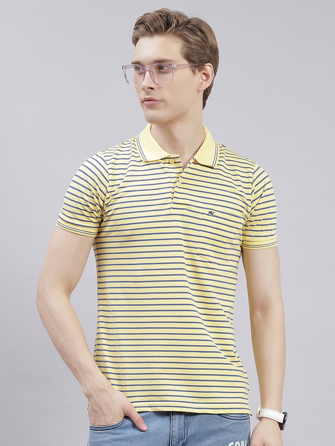 

Monte Carlo Striped Polo Collar T-shirt, Yellow