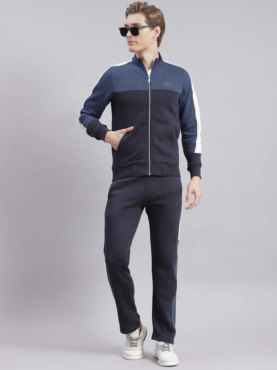 

Monte Carlo Colourblocked Mock Collar Cotton Tracksuits, Navy blue