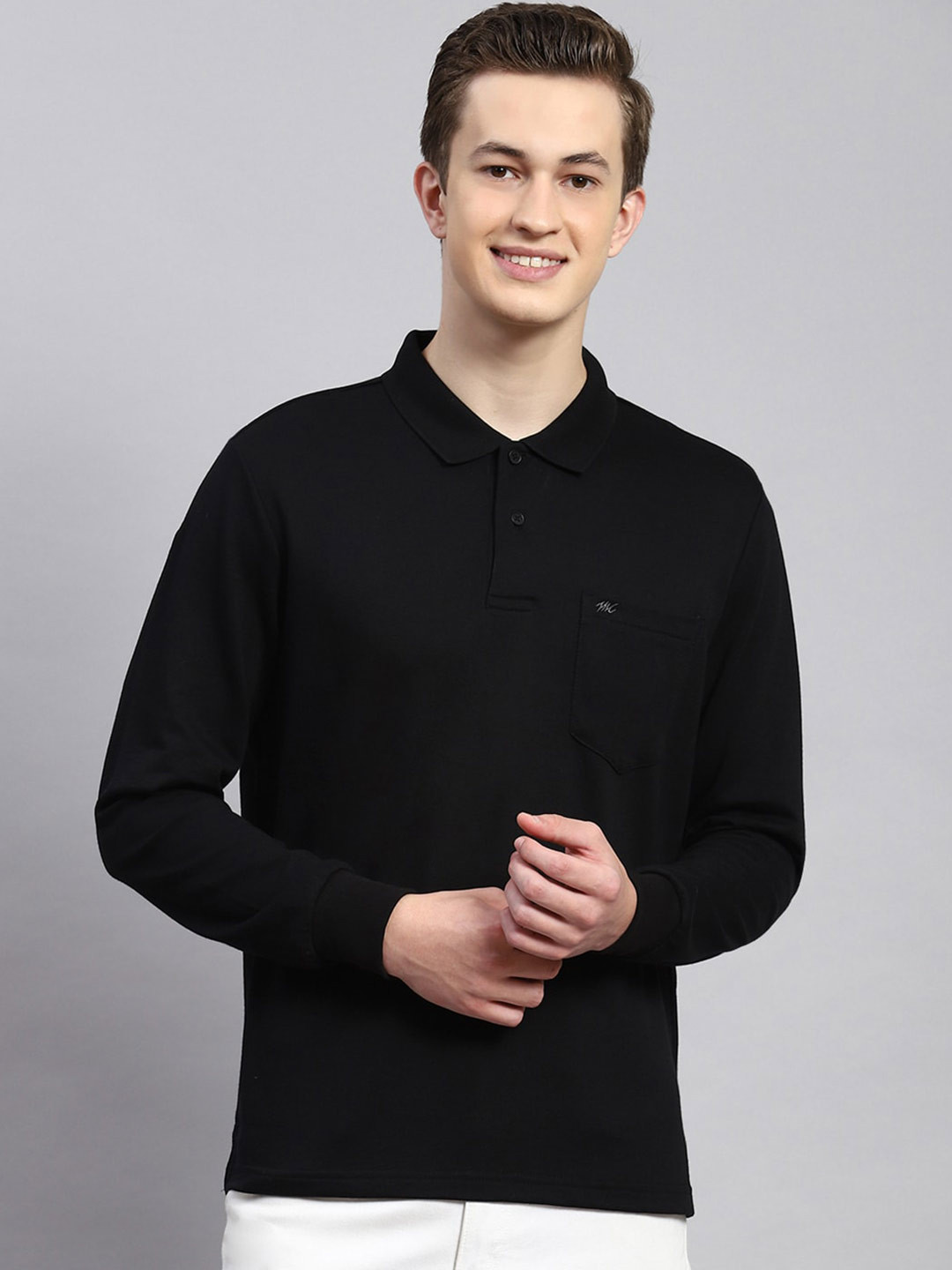 

Monte Carlo Long Sleeves Polo Collar T-Shirt, Black