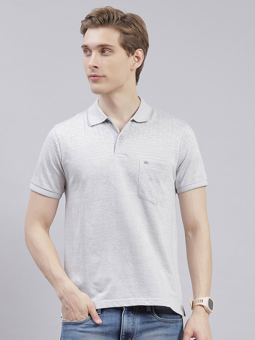 

Monte Carlo Polo Collar Short Sleeves Cotton T-shirt, Grey