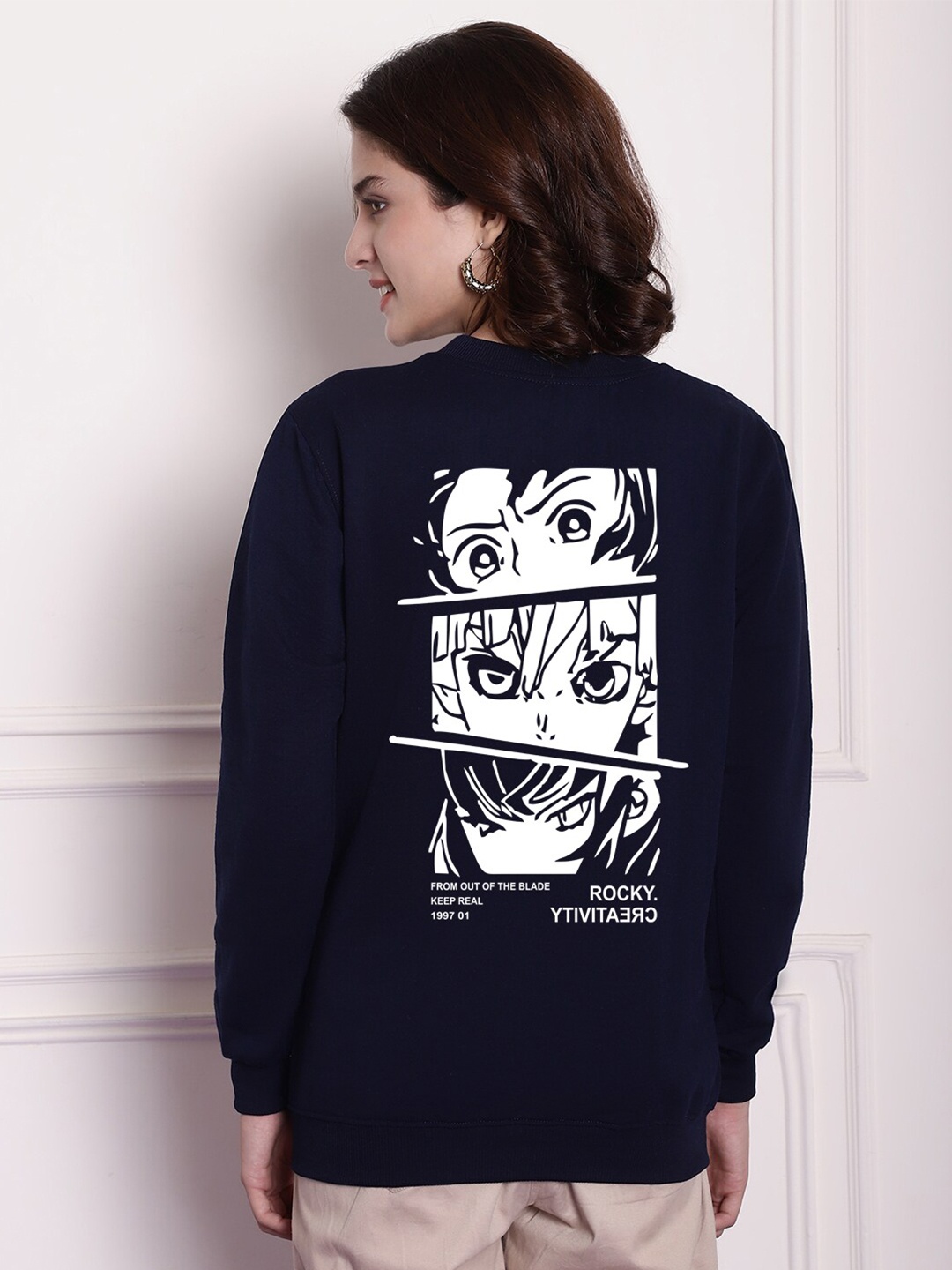 

Imsa Moda Graphic Printed Fleece Sweatshirt, Navy blue