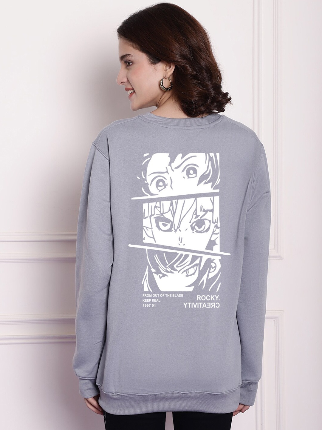 

Imsa Moda Graphic Printed Fleece Oversized Sweatshirt, Grey