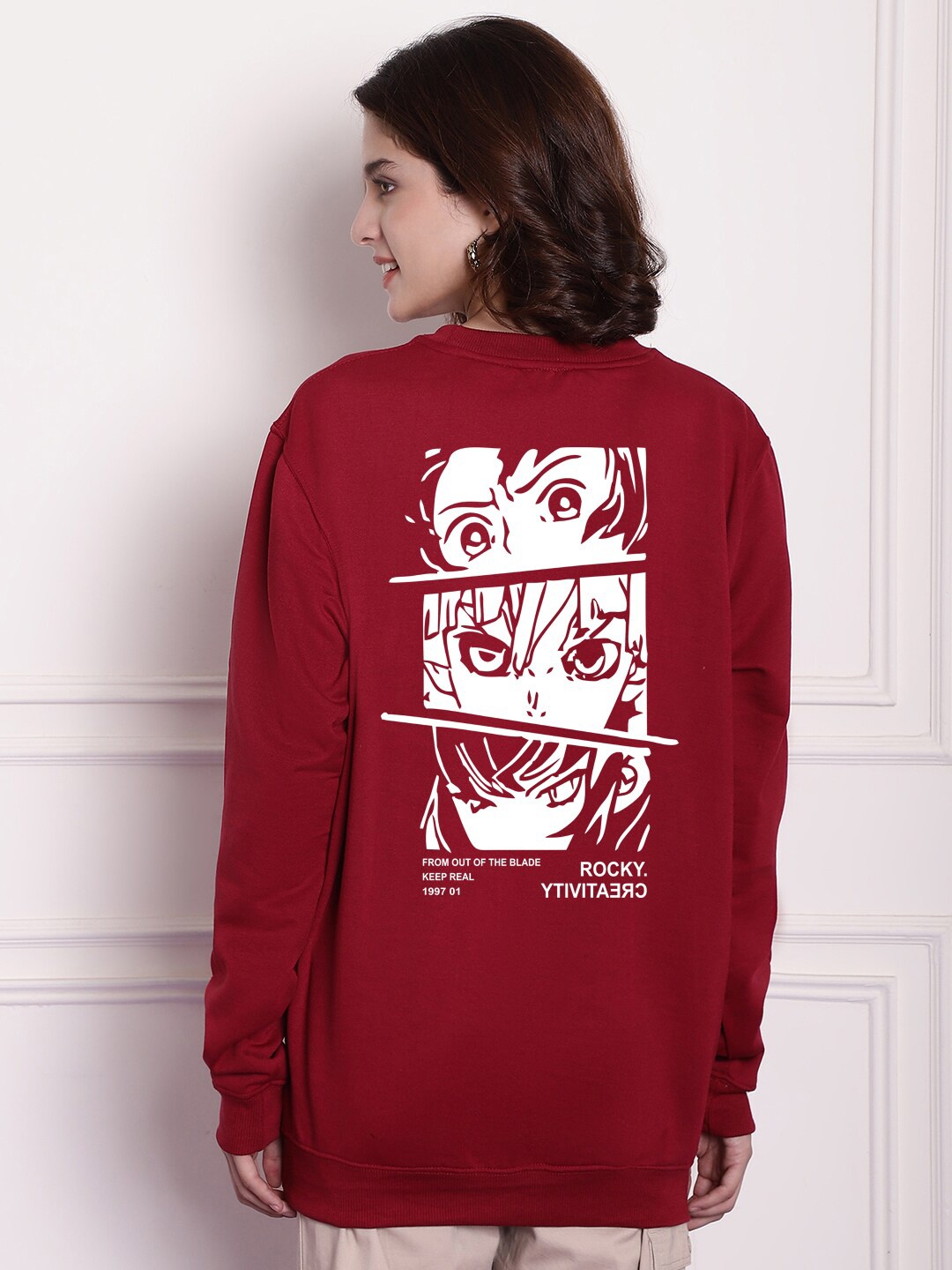 

Imsa Moda Graphic Printed Fleece Sweatshirt, Maroon