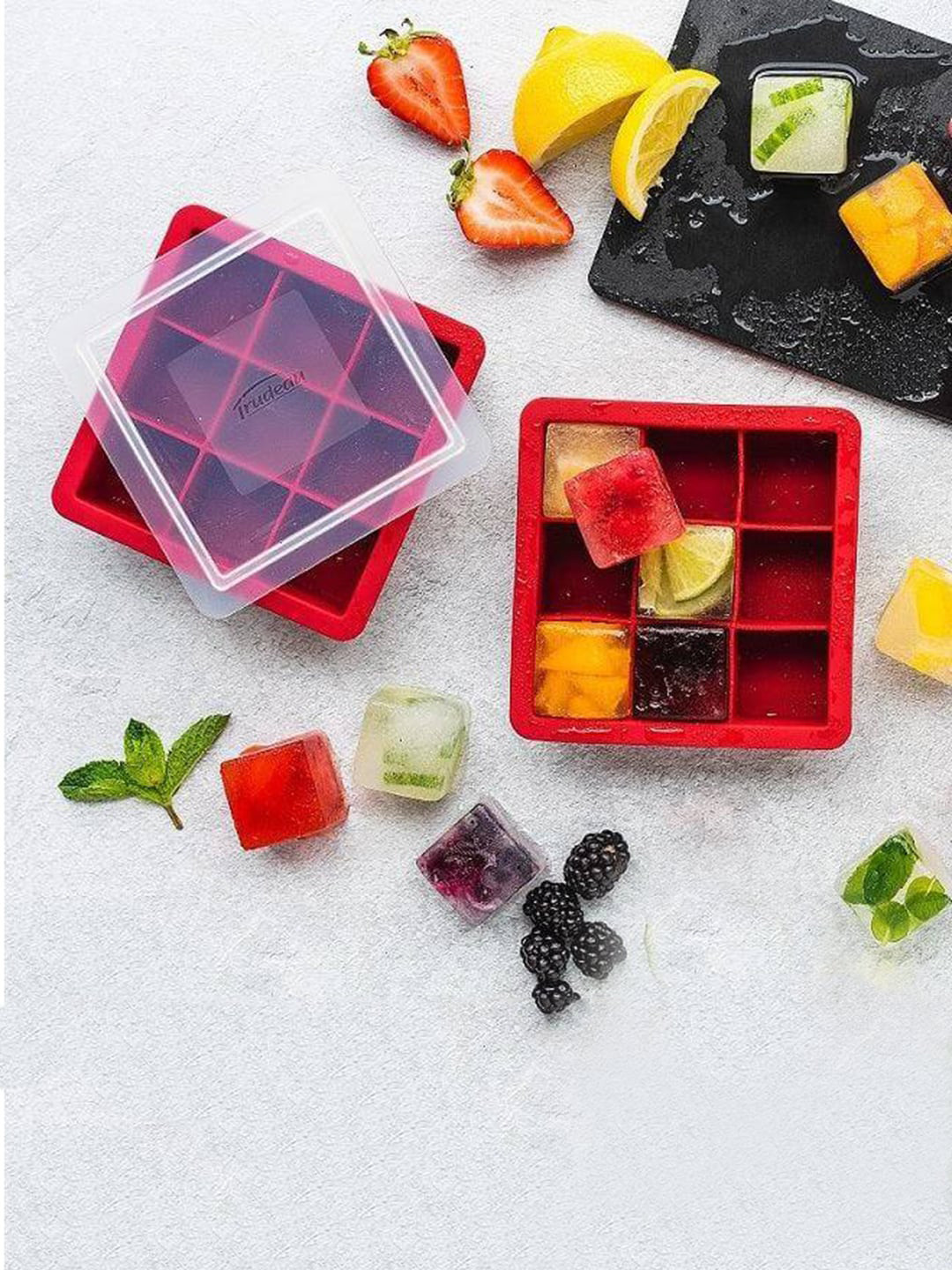 

Trudeau Red & White 2 Pieces Stackable Ice Trays With Lid
