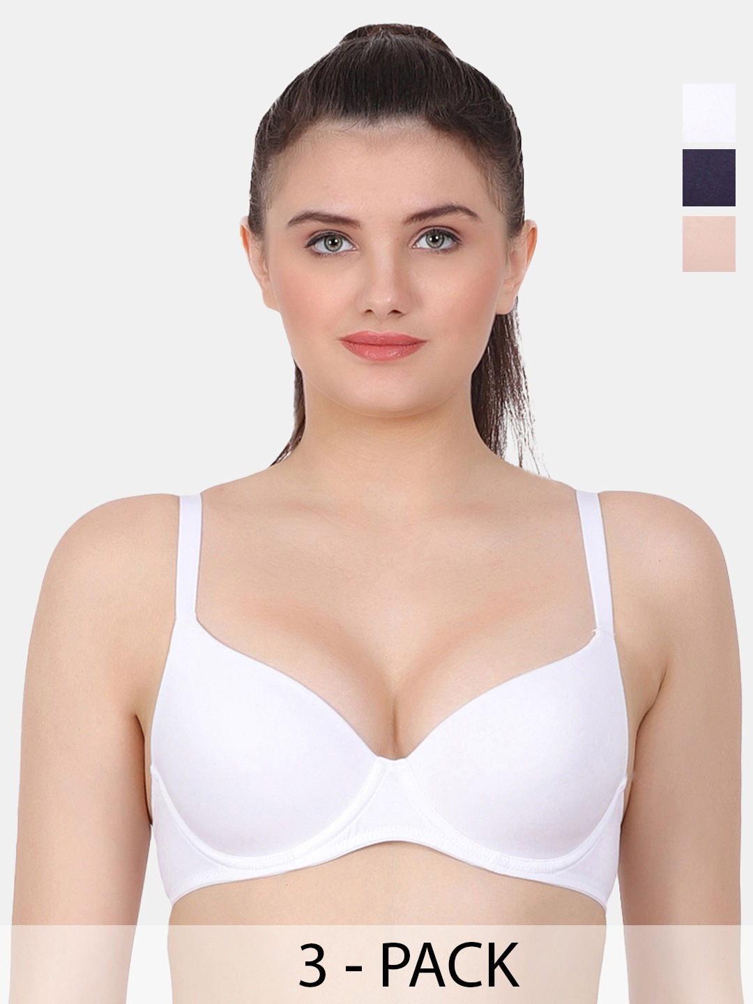 

Amour Secret Navy Blue & Beige Bra Full Coverage Underwired Lightly Padded