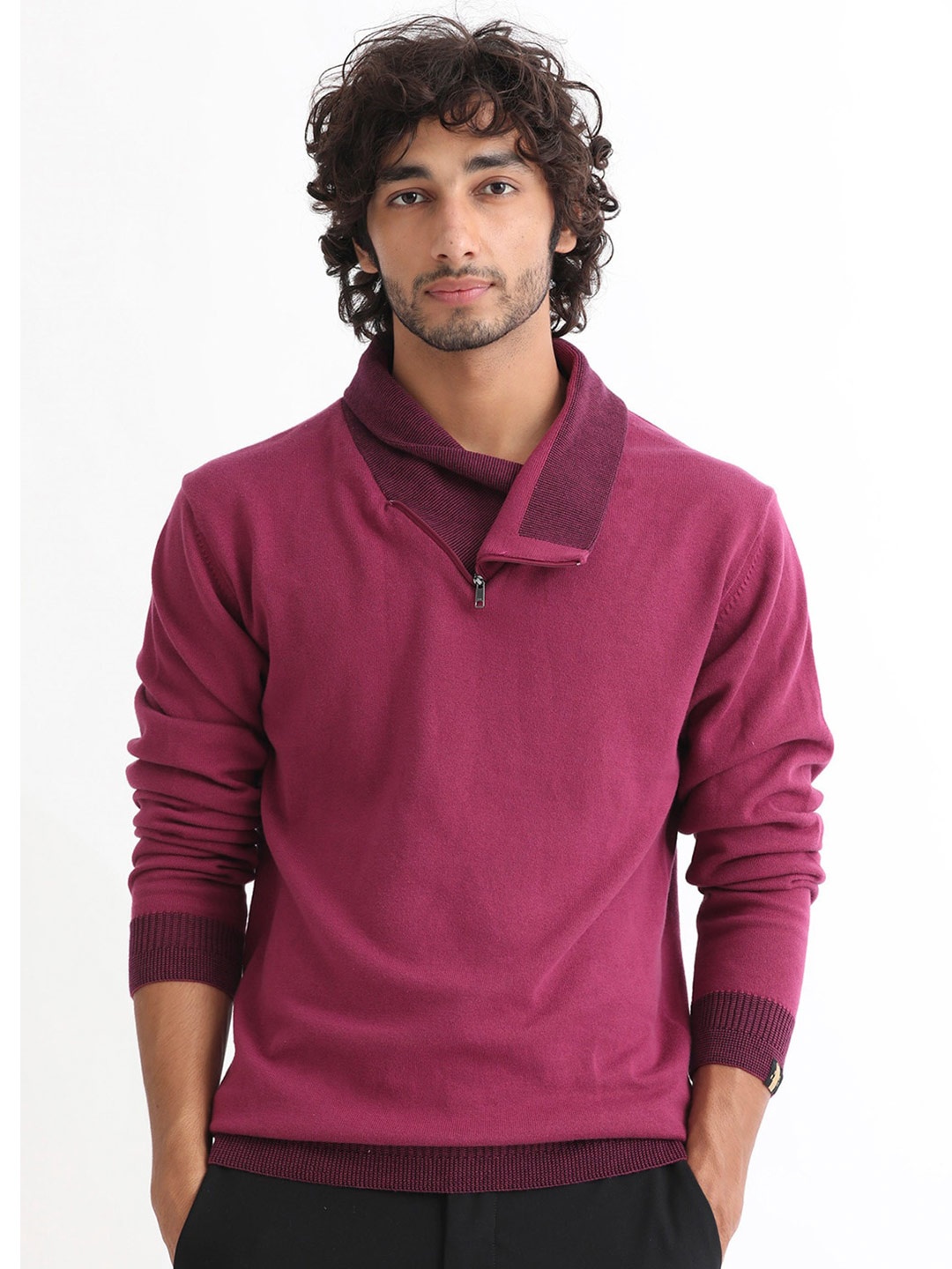 

RARE RABBIT Men Denver Regular Fit Mock Collar Sweater, Pink