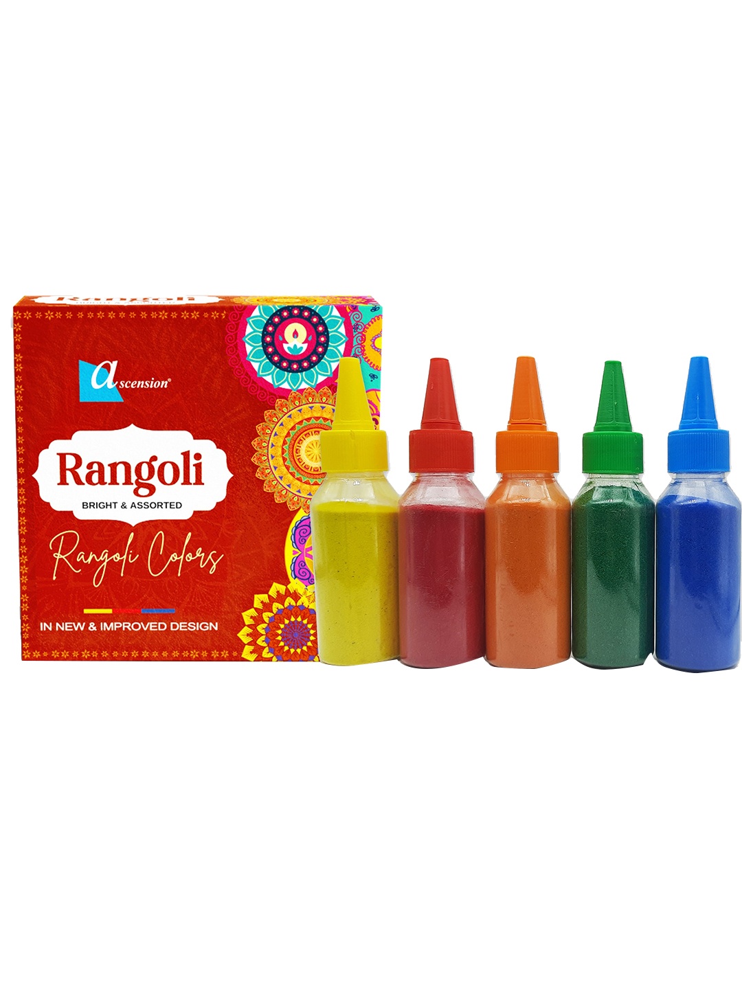 Ascension Set Of 5 Rangoli Making Colors Bottles, Multi