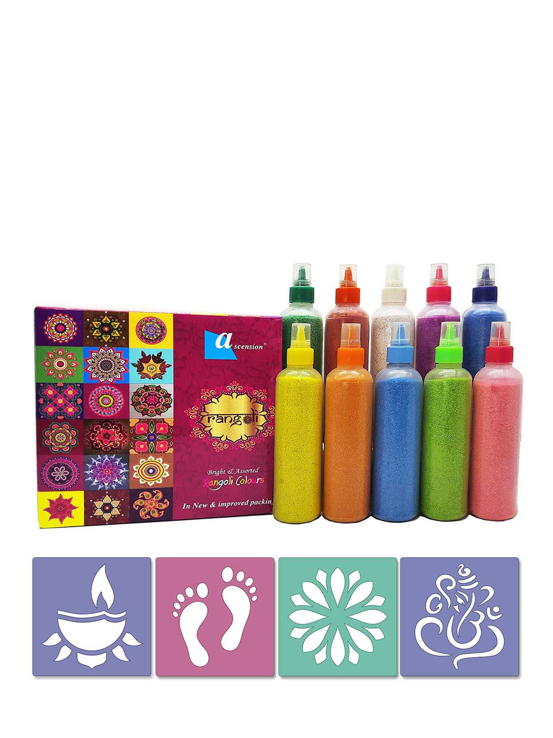 

Ascension Set Of 10 Rangoli Color Bottles, Red