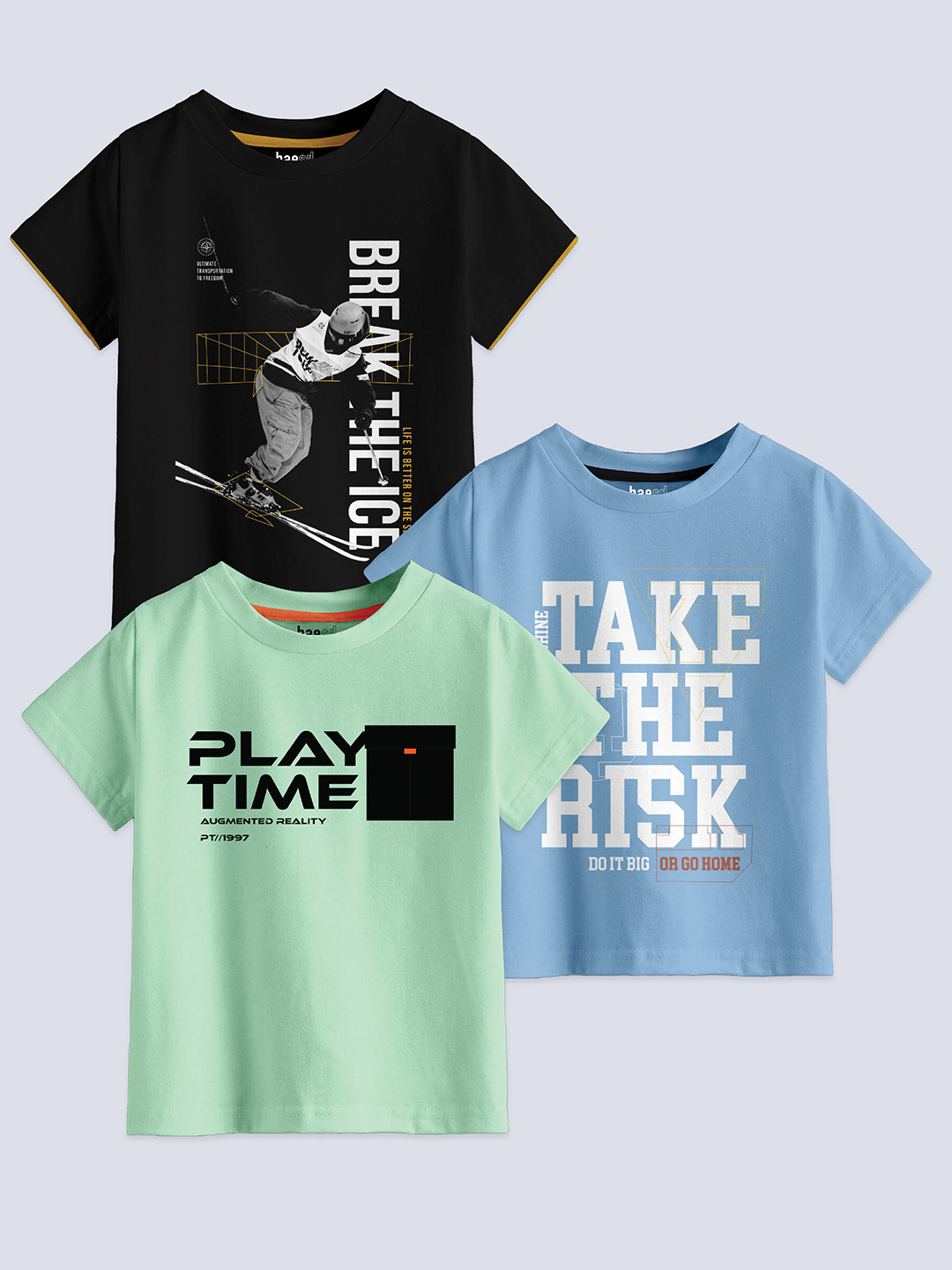 

BAESD Boys Pack Of 3 Typography Printed Pure Cotton T-shirt, Black