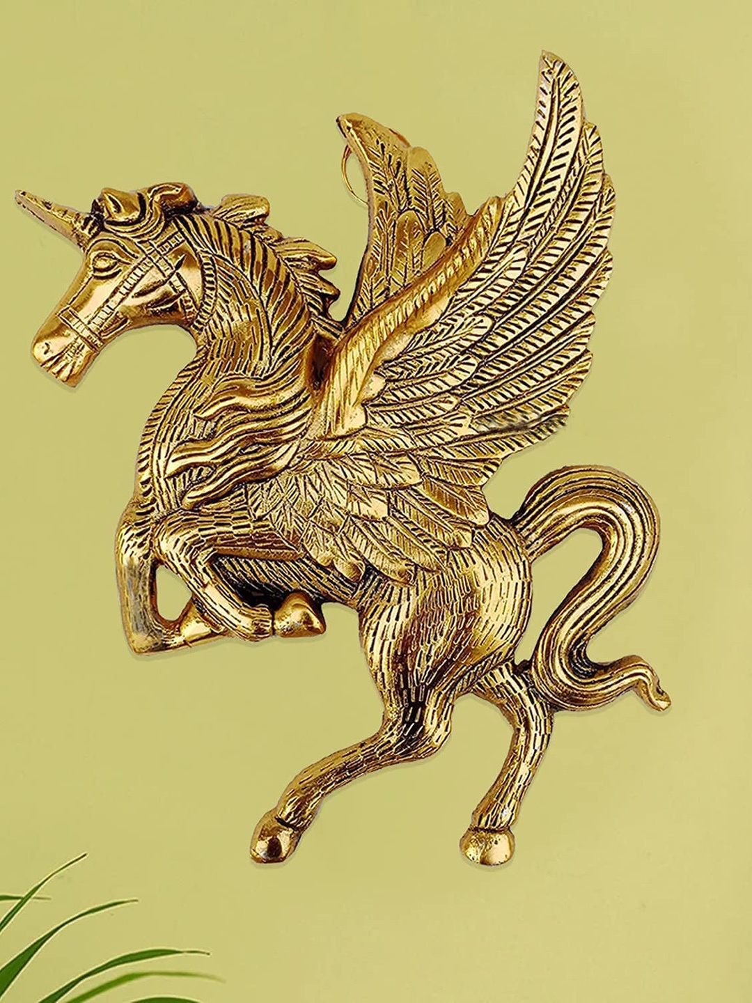 

Ascension Golden Finish Wall Hanging Flying Angel Horse Statue Showpiece, Gold