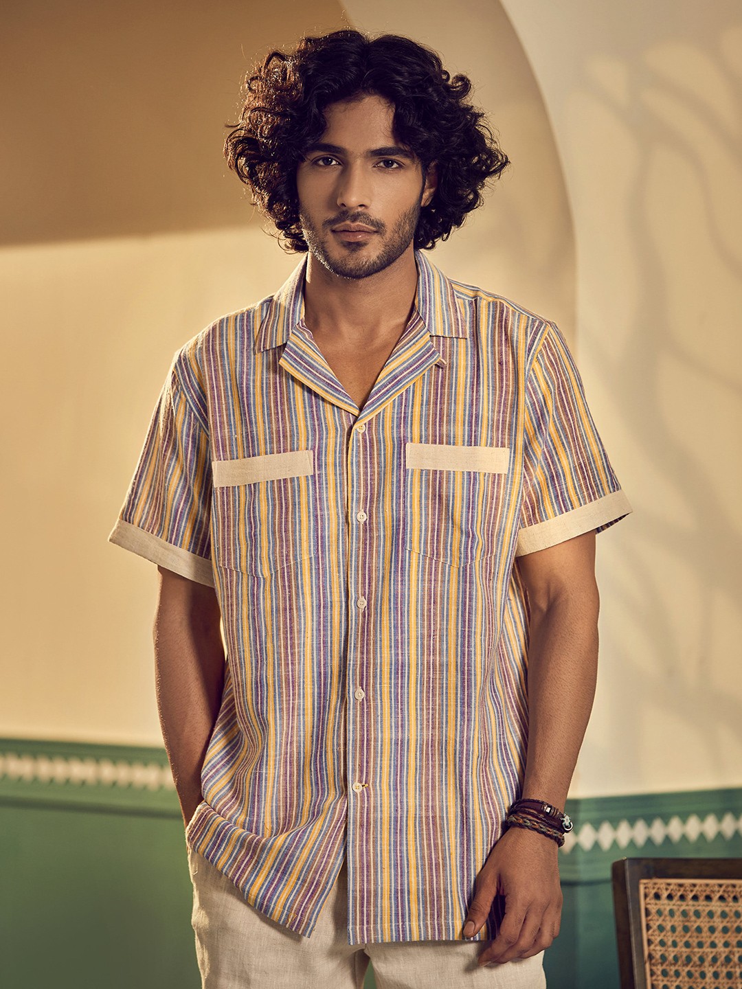 

Earthpiece Relaxed Multi Stripes Opaque Pure Cotton Casual Shirt, Off white