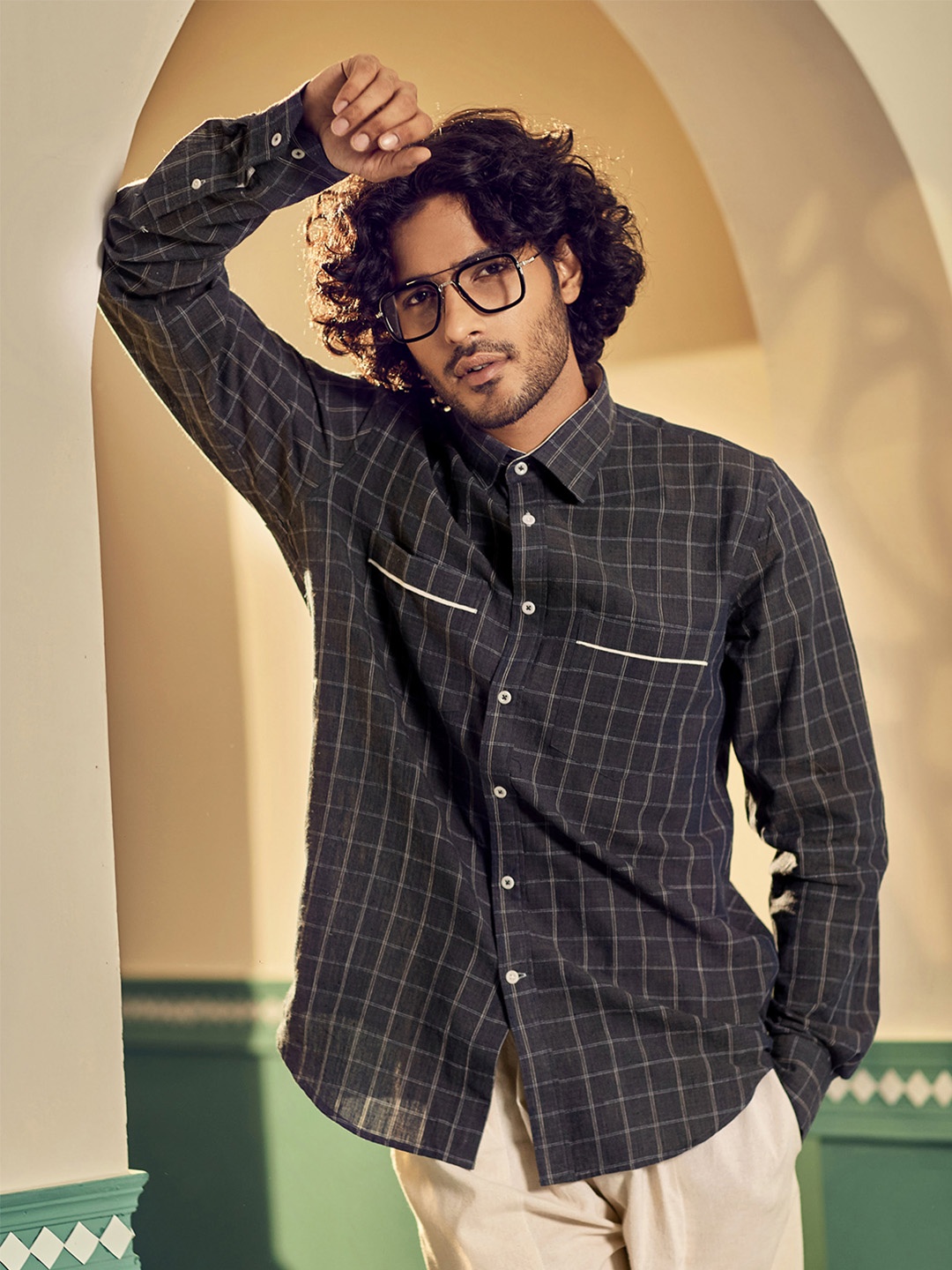 

Earthpiece Relaxed Tartan Checked Pure Cotton Casual Shirt, Blue