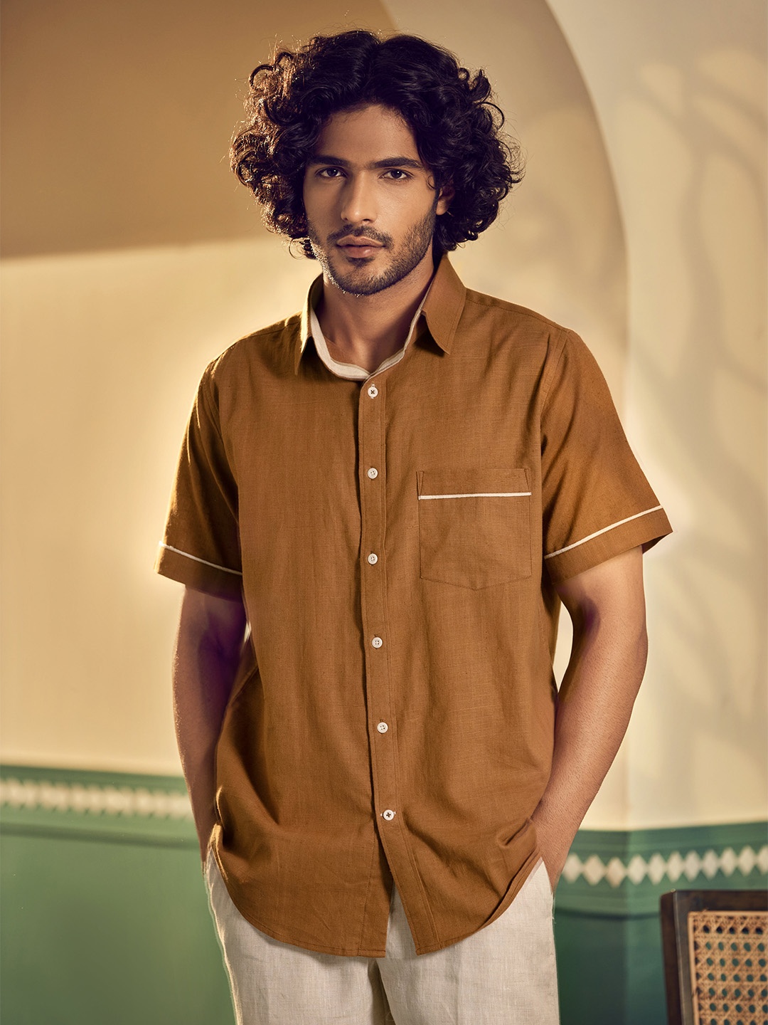

Earthpiece Relaxed Short Sleeves Cotton Casual Shirt, Brown
